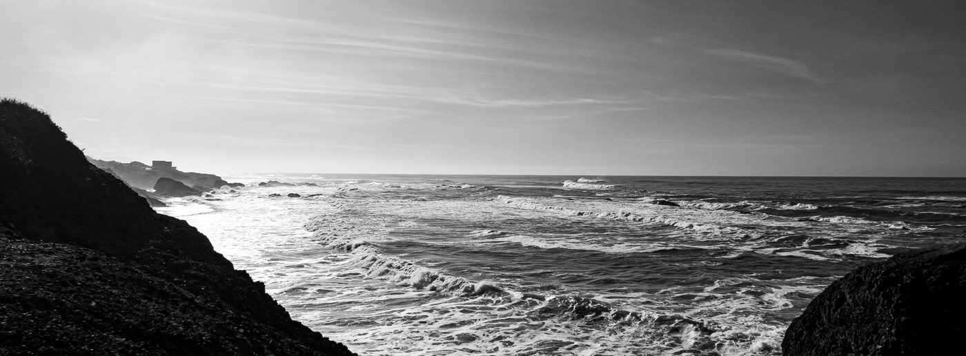 Ocean Waves at Rocky Coast.