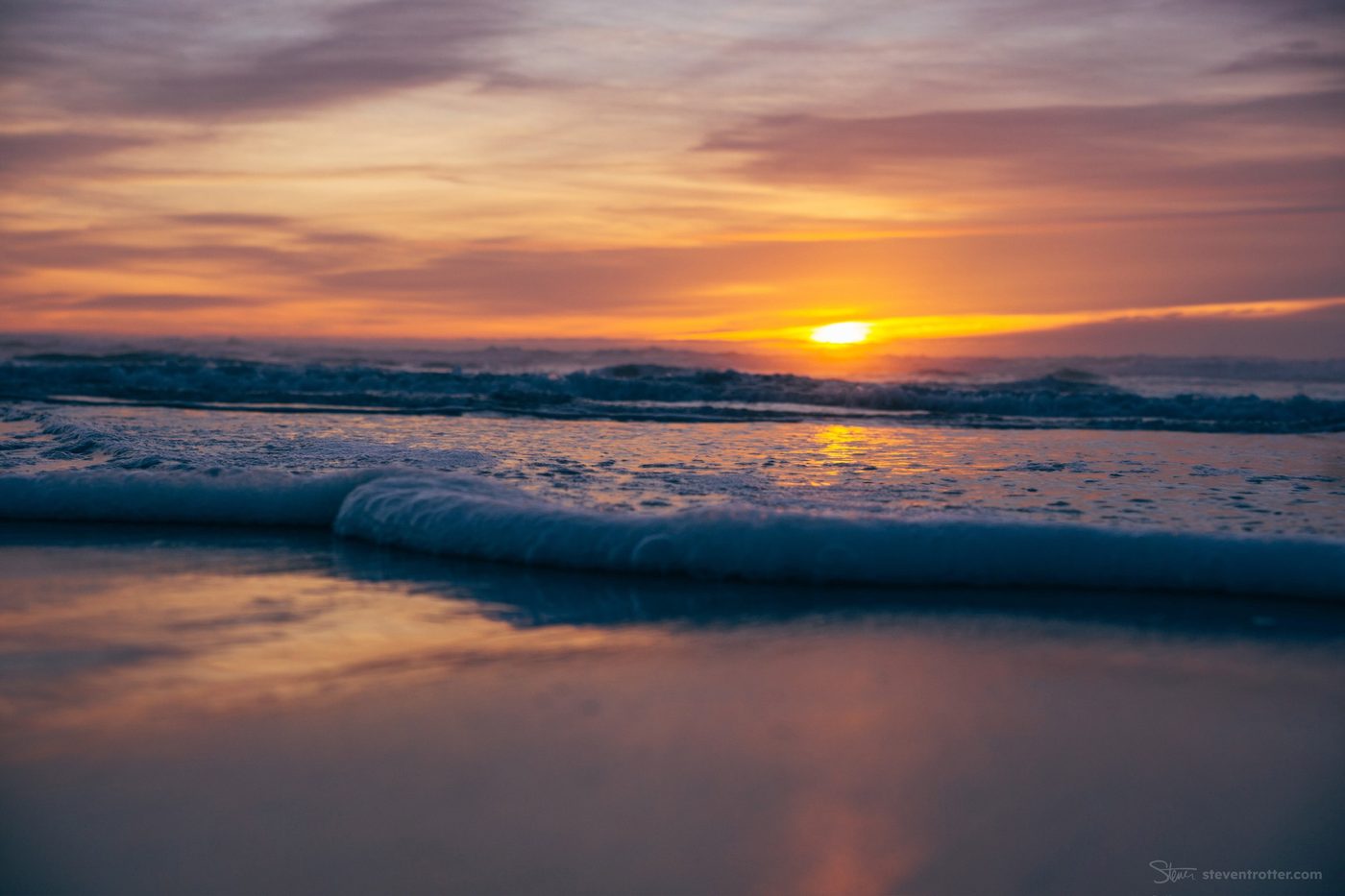 Sunset Over Ocean Waves.
