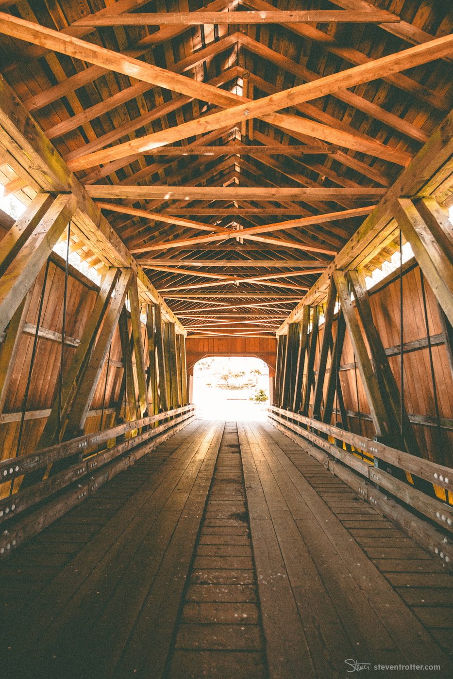 Wooden Covered Bridge Interior.